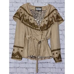 VINTAGE COLLECTION Designer Studded Cape Belted Faux Suede Jacket Size Large